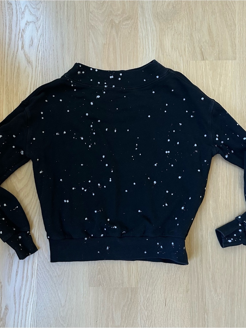 Anthropologie Black Mock Neck Sweatshirt with White Speckle Detail